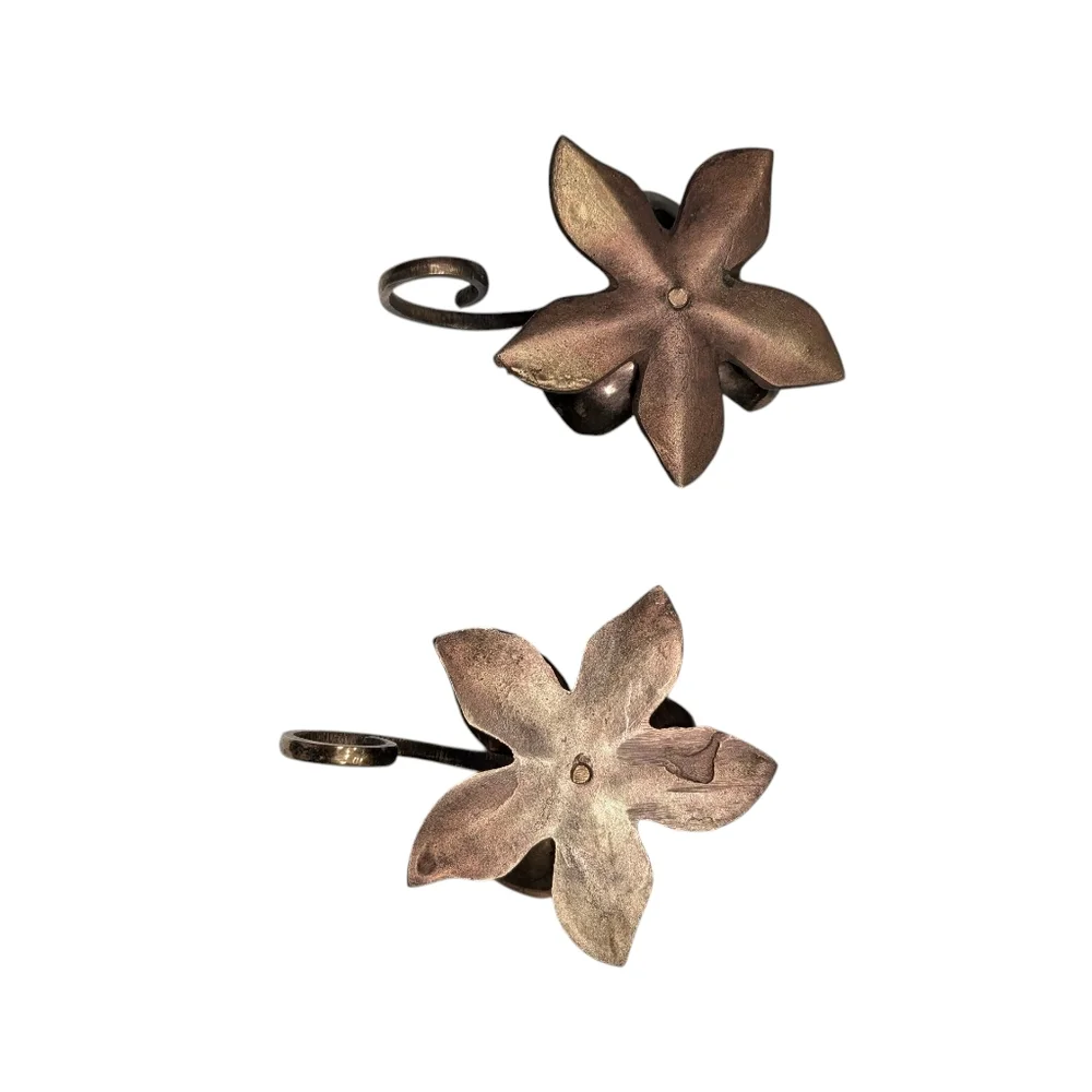 (2) Vintage Brass Lotus Rustic Chambersticks.